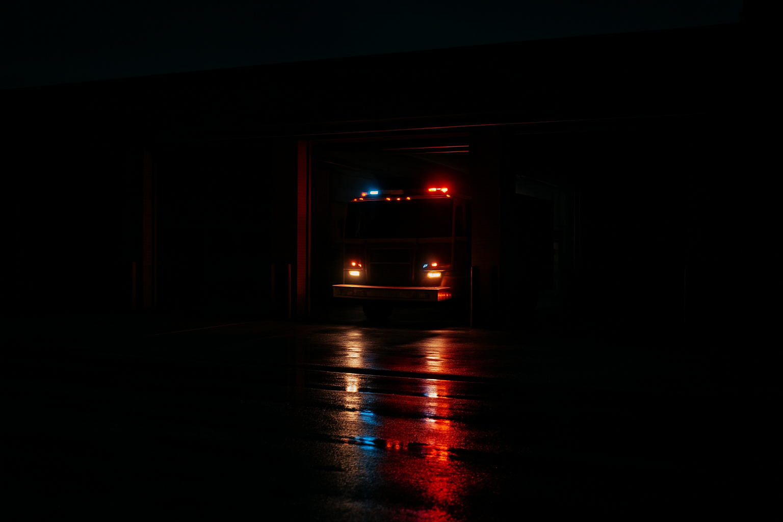 Springfield Ohio fire station at night with emergency lighting